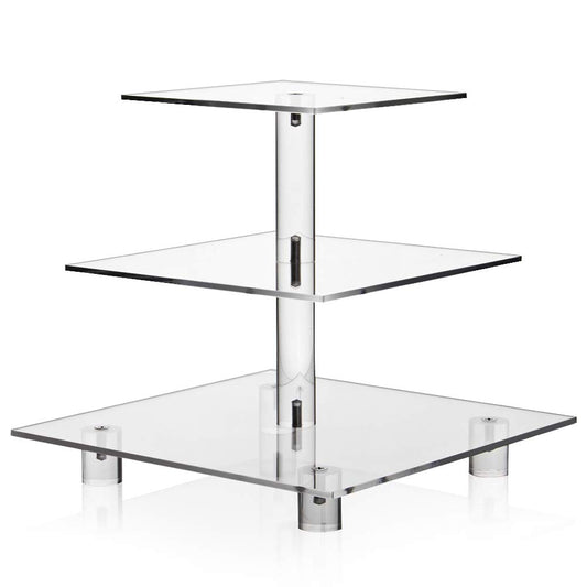 Clear Square Cupcake Stand 3 Tier Acrylic Cupcake Display Tower with Base