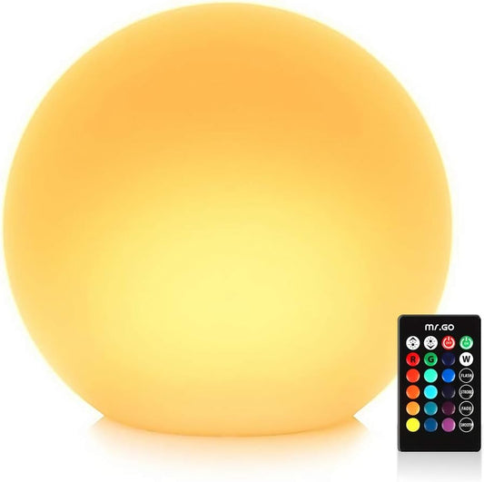 Mr.Go 14-inch LED Ball Light, Cordless Rechargeable Globe Lamp w/Remote, 16 RGB Color Changing