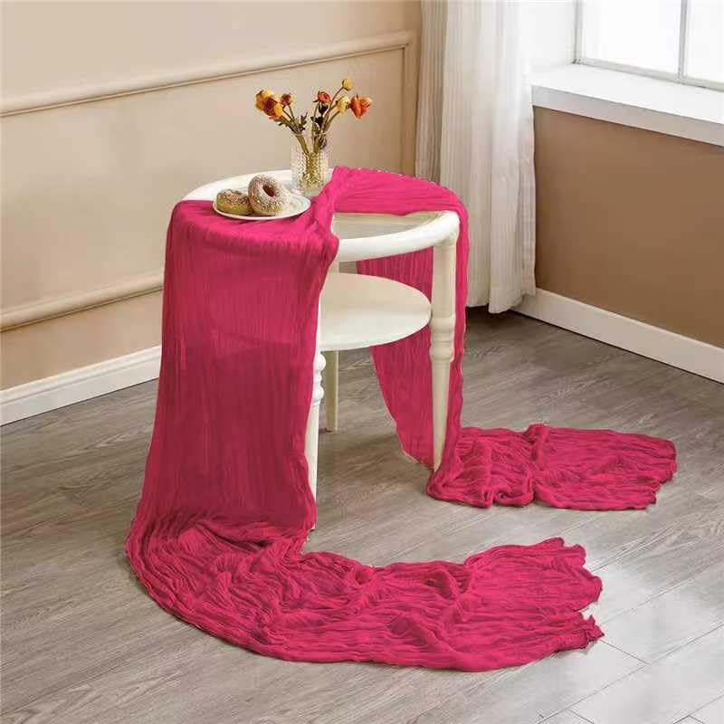 8 Pack Hot Pink 10 Ft Cheesecloth Table Runner 35x120 Inch Boho Wrinkled Sheer Romantic Gauze Decor