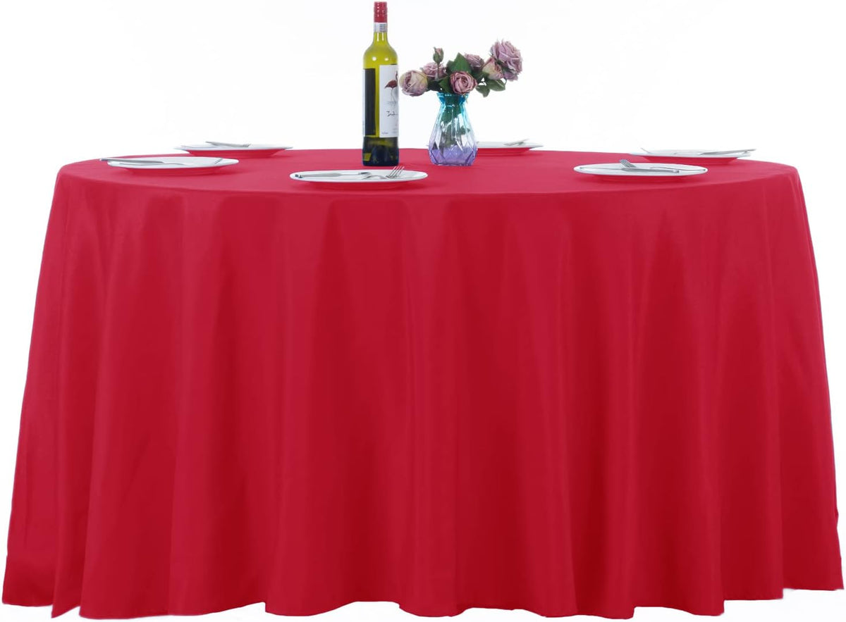 Ascoza 2pack 132 Inch Red Round Tablecloth in Washable Polyester Fabric for