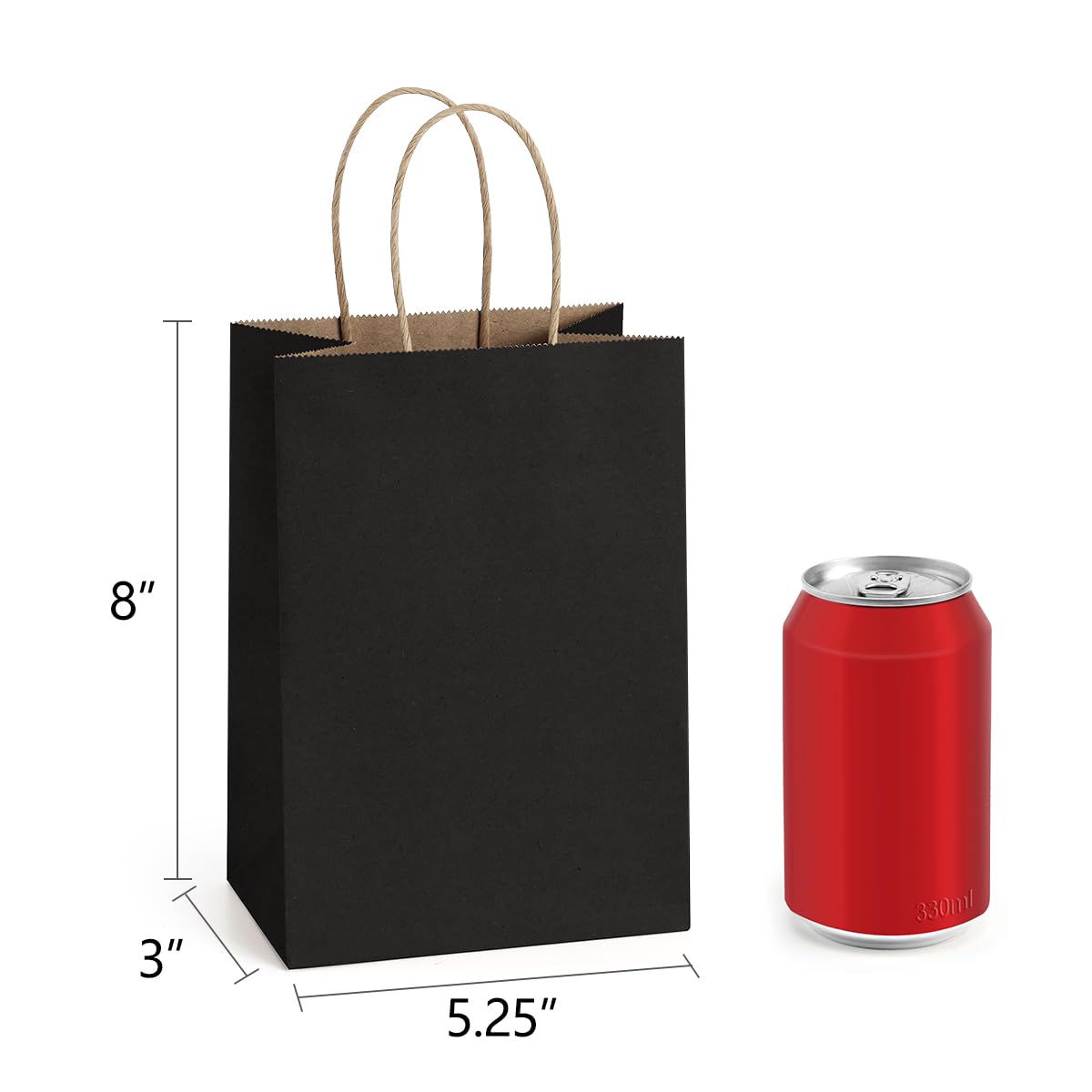 BagDream Gift Bags with Handles 5.25x3x8 Inch Small Black 25 Pack