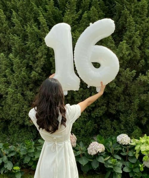 White 40 Inch Mylar Foil Number 6 Balloon, Birthday Digital Balloons for 6 16 Boy Girl Party