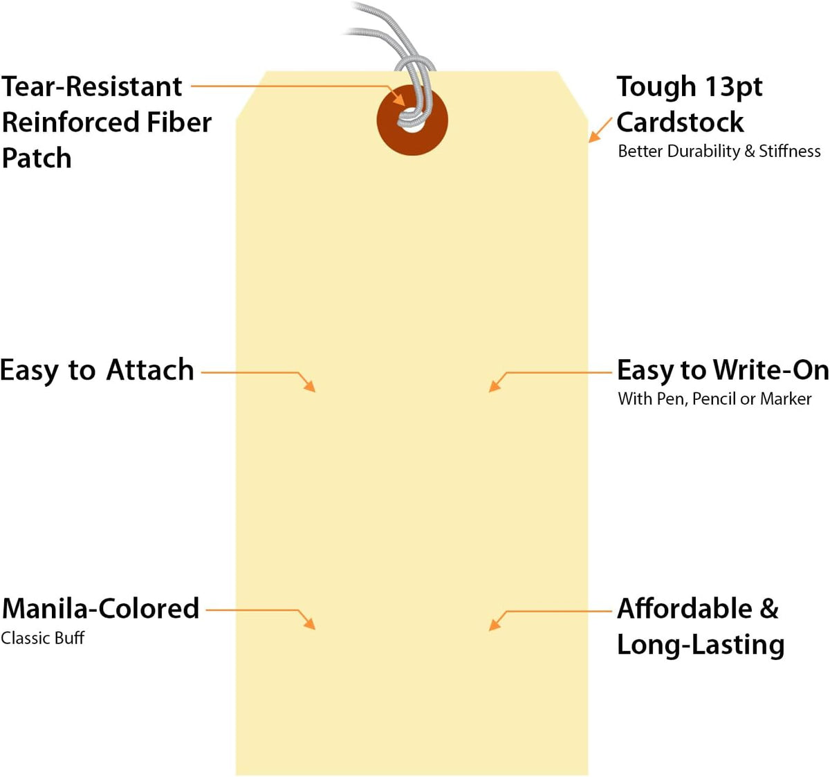 SmartSign Blank Manila Shipping Tags with Elastic Strings - Pack of 100, Size-8, 13pt Thick