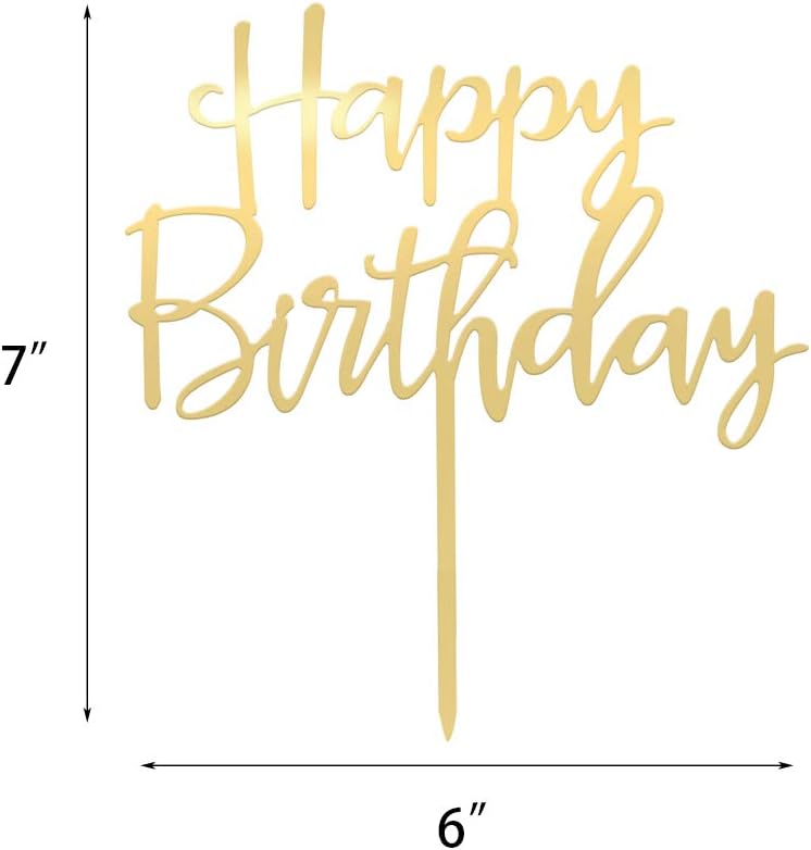 Happy Birthday Cake Topper, Mirrored Gold Acrylic Versatile Cake Topper for Birthday Party
