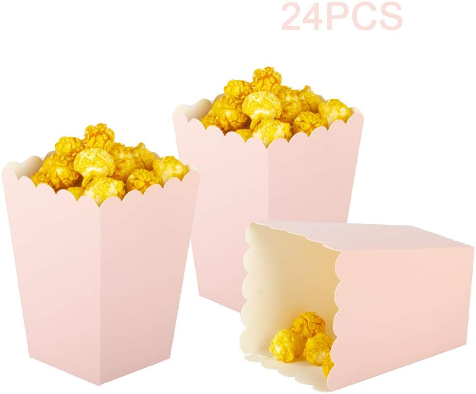 Pink Popcorn Boxes Mini Pack of 24, Paper Popcorn Container for Birthday Party, Graduation