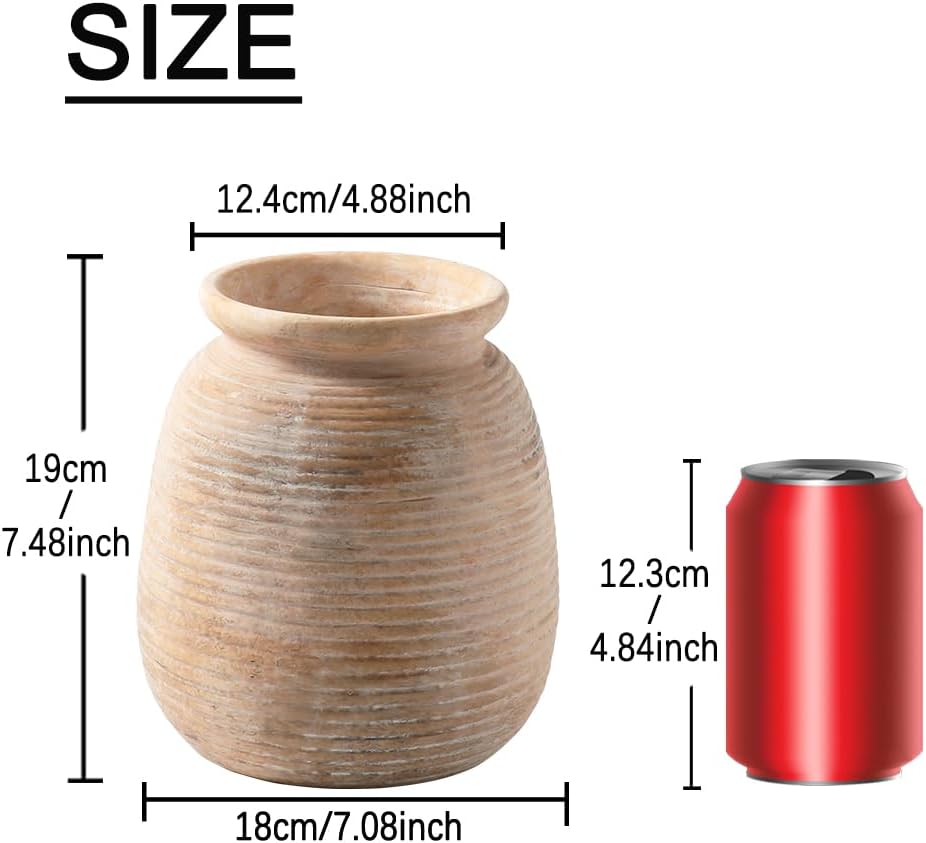 Ceramic Flowers Rustic Vase, Neutral Pottery Farmhouse Vases Home Decor, 7.48" Terracotta Pampas