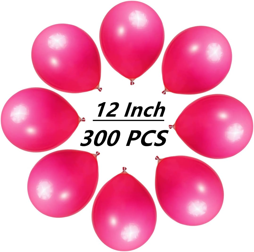 300 Pack Hot Pink Balloons 12 inch Dark Pink Latex Party Balloon Bulk for Various Party Events