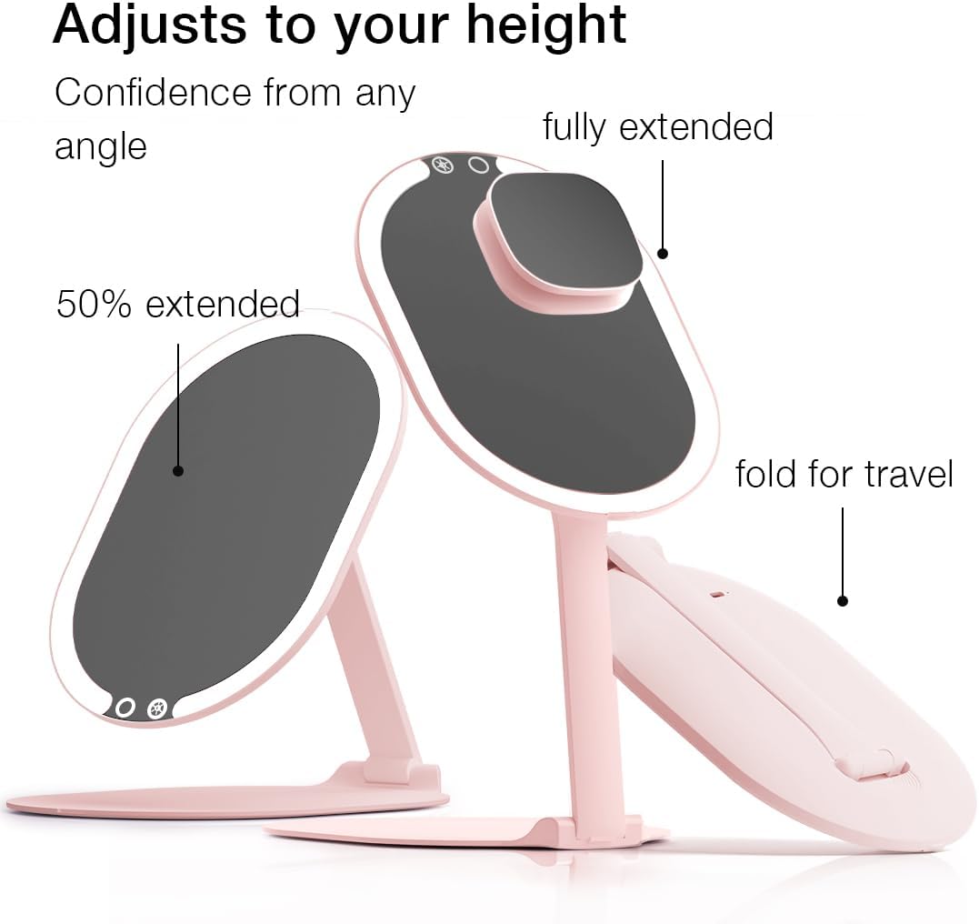 Fancii LED Rechargeable Portable Makeup Mirror with 3 Color Light Settings & 10x Magnetic