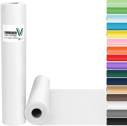 Vanhench White Kraft Wrapping Paper 17.5"×1800", Easel Painting Drawing Paper Roll Kids Art