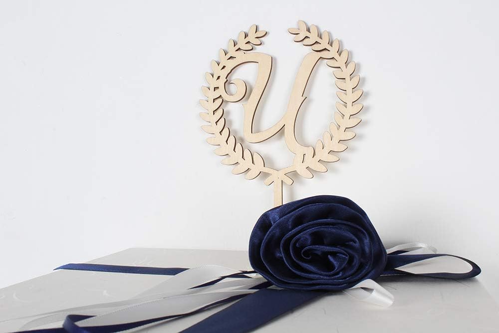 LINGTEER Personalized Inital Letter U Wooden Cake Topper Perfect for Birthday Rustic Wedding