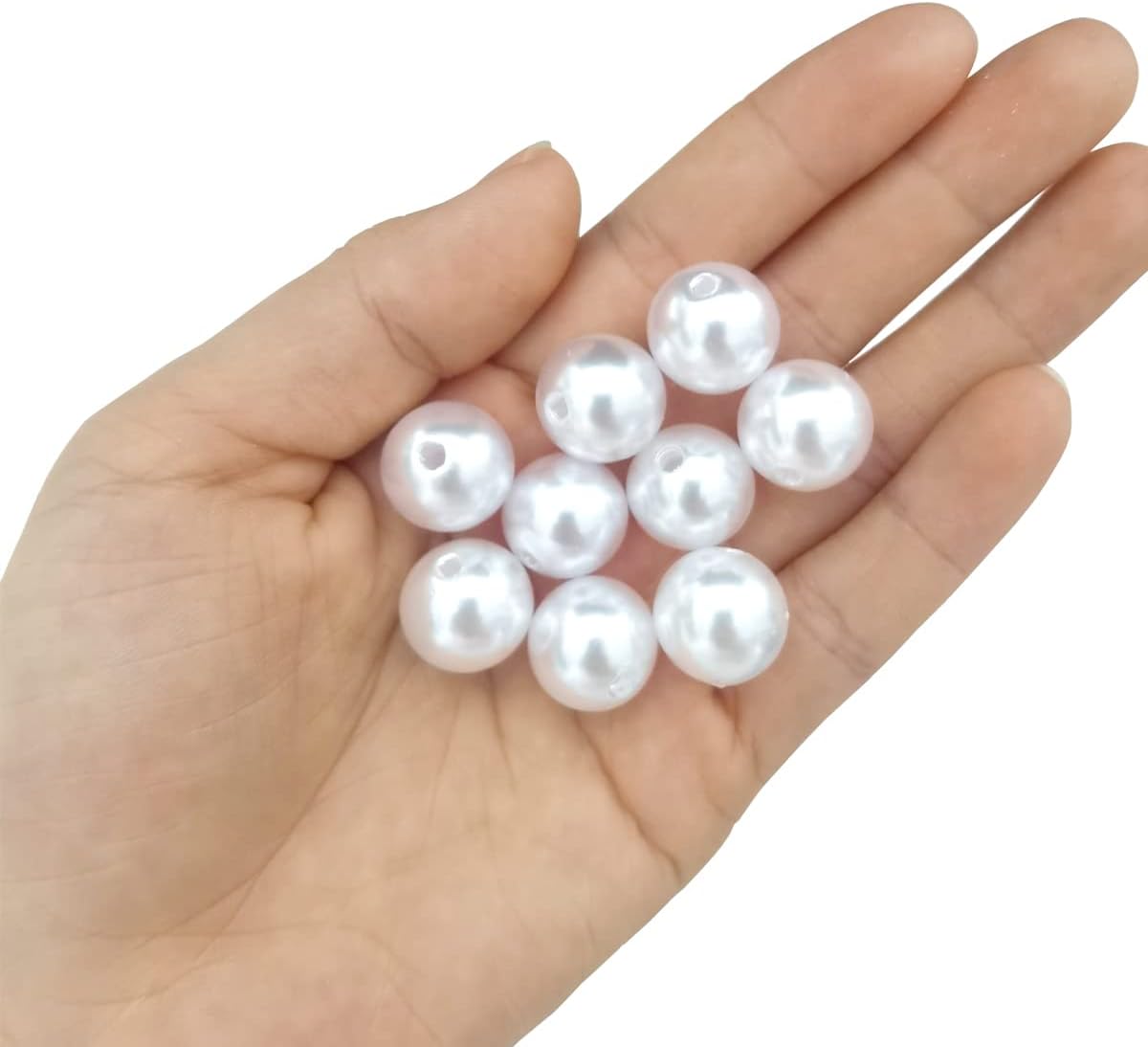 100Pcs 16mm White Pearl Beads for Cratfs,Big Size Loose Pearl Beads with Hole Faux Pearls Round