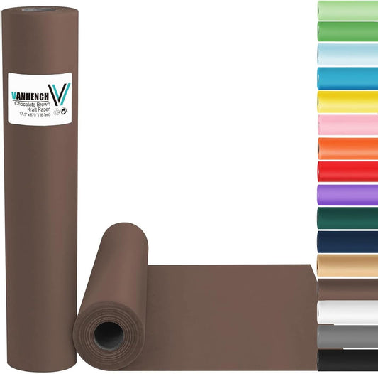 Vanhench 17.5"×963" (80/1/4FT) Wrapping Paper, Chocolate Brown Art Craft Paper Roll for Men Boys