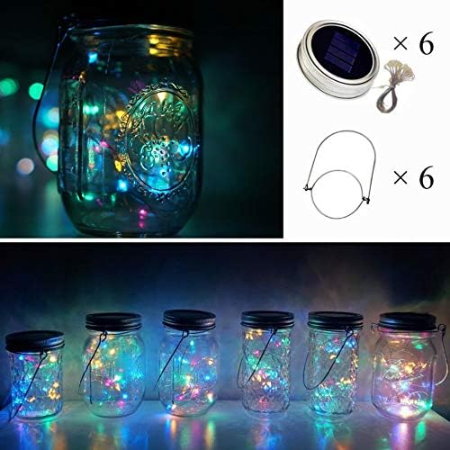 Solar Mason Jar Lights, 6 Pack 10 LED Jar Lid String Lights with 6 Hangers(No Jars), Waterproof