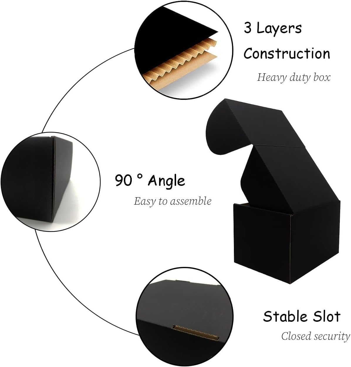 24 Pack 6x5x4 Inches Shipping Boxes，Black 3 Layers Corrugated Cardboard Box, Mailer Boxes for