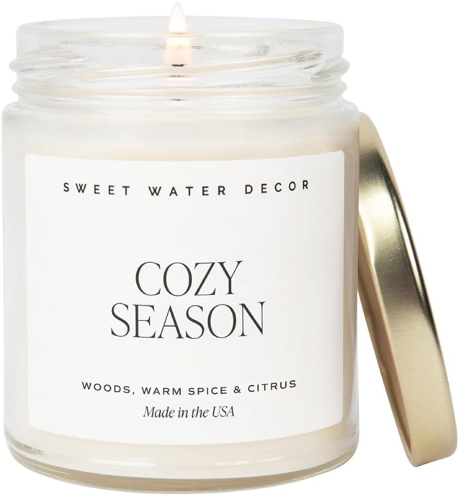 Sweet Water Decor Cozy Season Soy Candles - Fall Candles with Woods, Warm Spice, and Citrus Scent