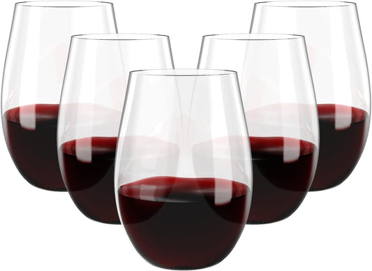 FOCUSLINE 20 Pack 16 Oz Plastic Wine Glasses, Stemless Plastic Wine Cups Heavy Duty, Unbreakable