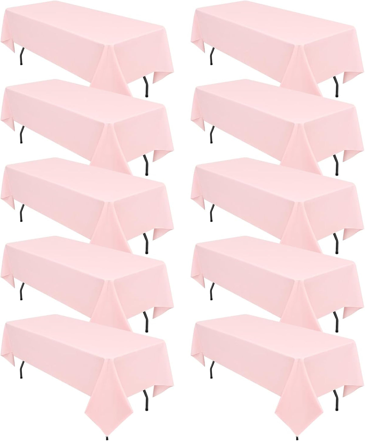 10 Pack Pink Tablecloths for 8ft Rectangle Tables 60 x 126 Inch - Polyester Table Cover Stain and