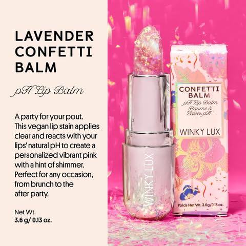 Winky Lux Lavender & Rainbow Glitter Confetti Balm - Hydrating ph Lip Balm, Natural Pink Tint with