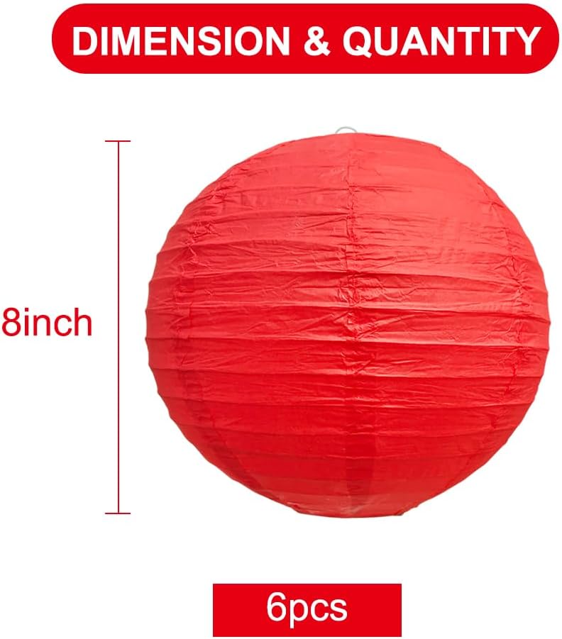 BEISHIDA 8-Inch Red Round Paper Lanterns Decorative Hanging Asia Chinese Japanese Paper Lanterns