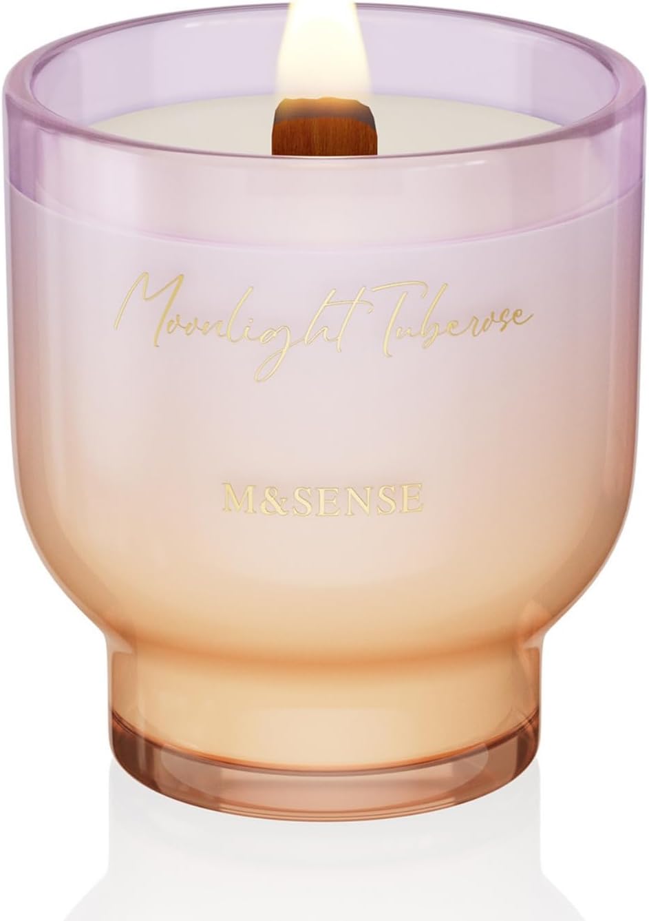 M&SENSE 9.88oz Natural Soy Wax Jar Candle with Wooden Wick | Moonlight Tuberose Scent | 55-Hour