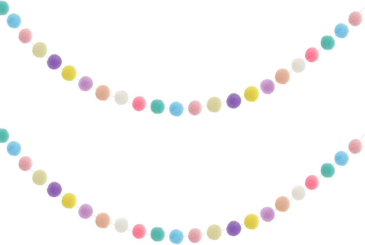 2 Pcs Pom Pom Garland 9.8 Feet 30 Balls Felt Ball Garland Pastel Ball Banner Cute Pompom Decorative