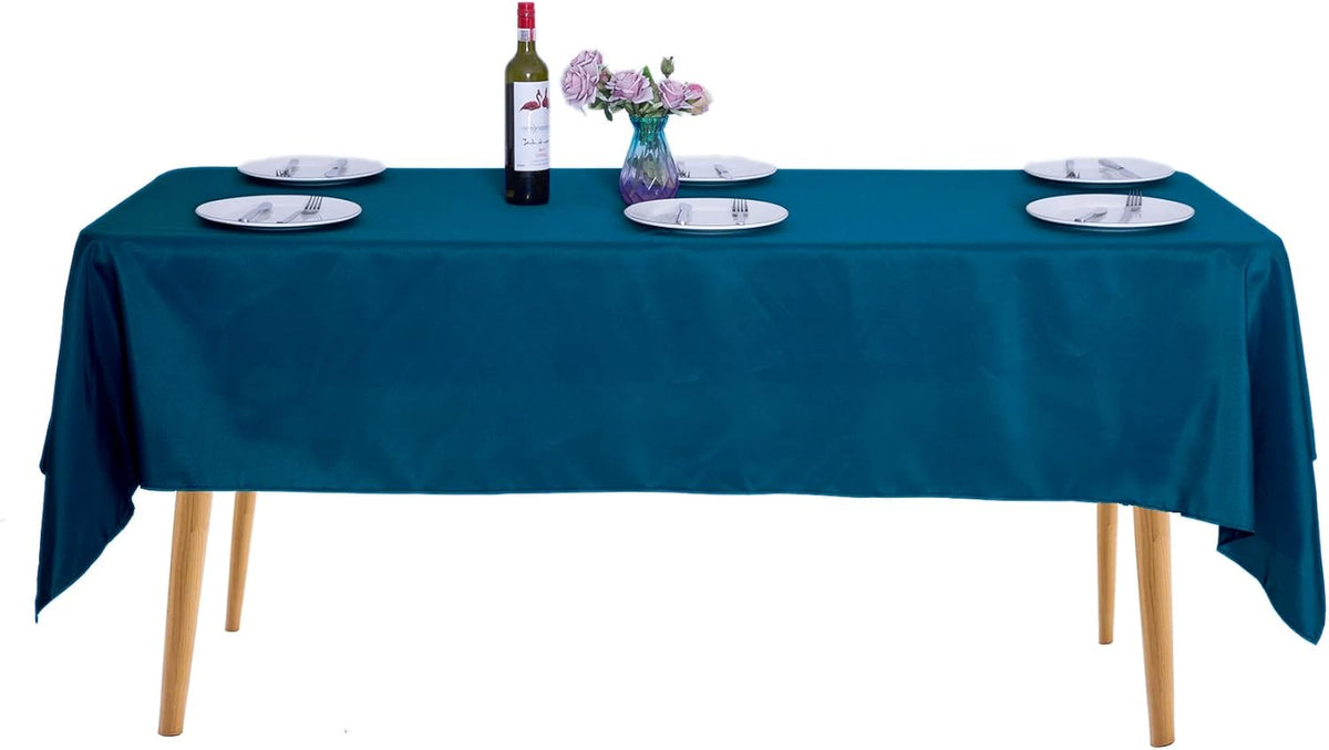 Ascoza 2pack 60x102 Inch Peacock Blue Rectangular Tablecloth 6 Feet Table Cloth in Polyester Fabric