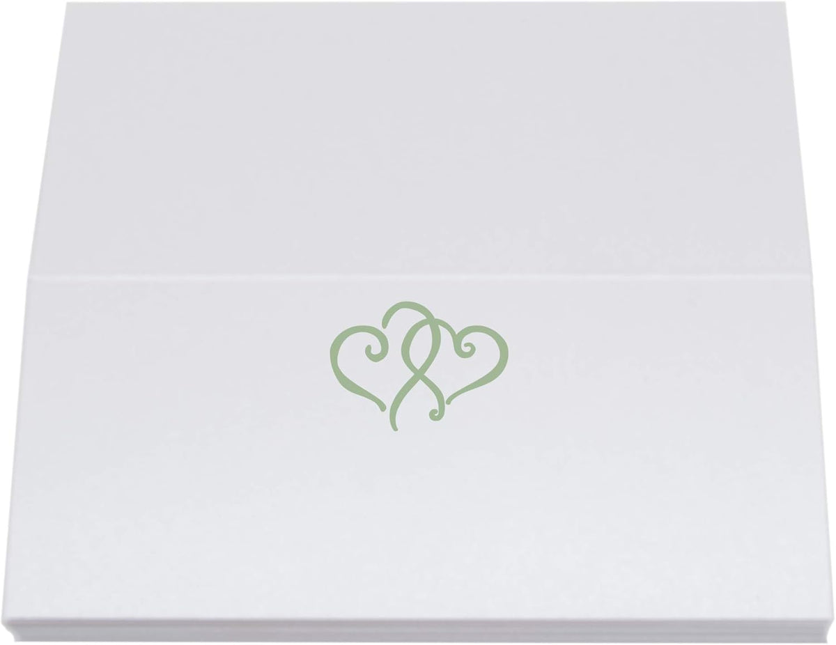 Linked Hearts Place Cards, Sage (Choose Color), Set of 25, Pre-cut and Scored - Wedding, Party