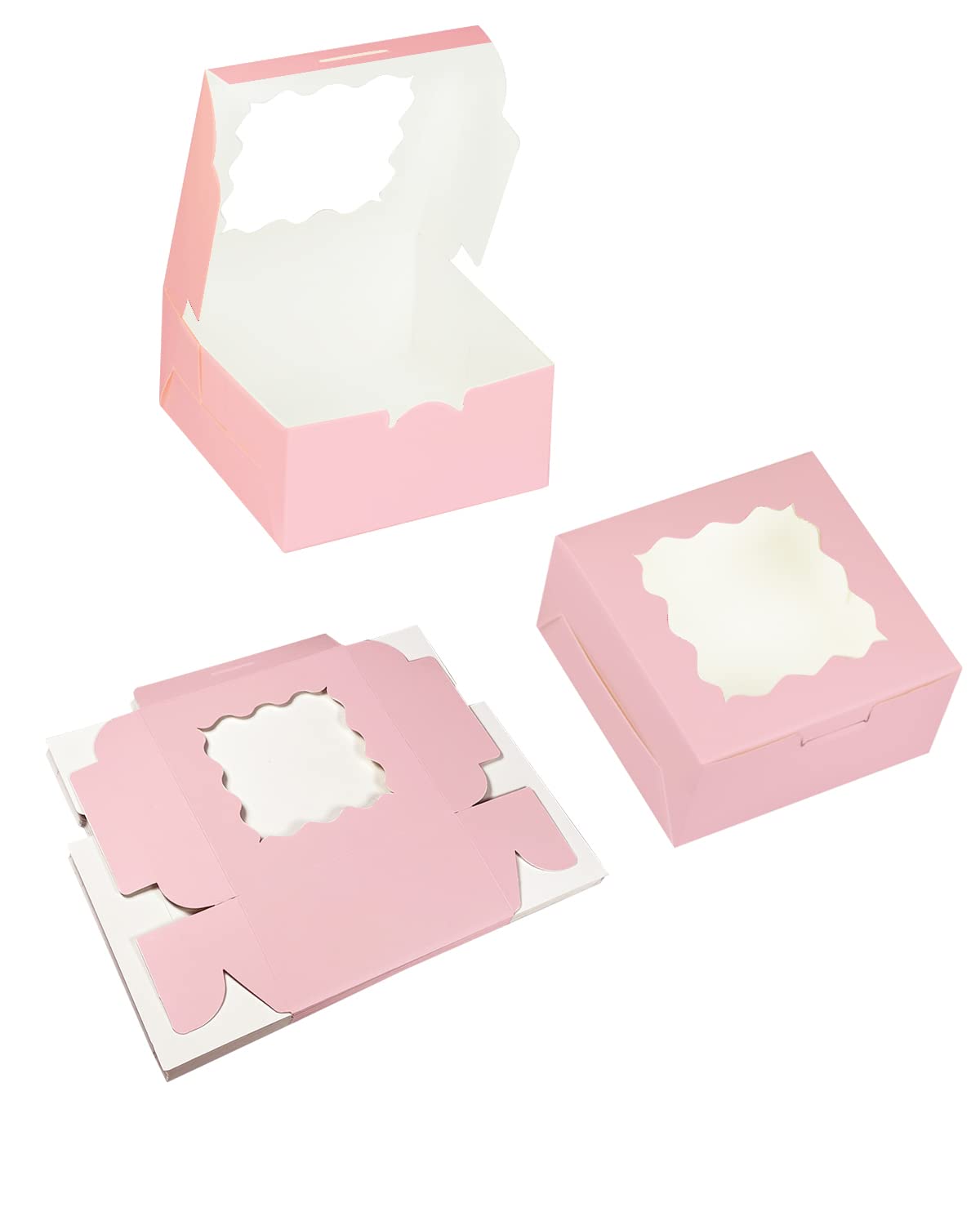Bakepacker 100pcs Pink Cookie Boxes 6x6x3 inches Easy Assemble Macaroon Pastry Boxes Bakery Boxes
