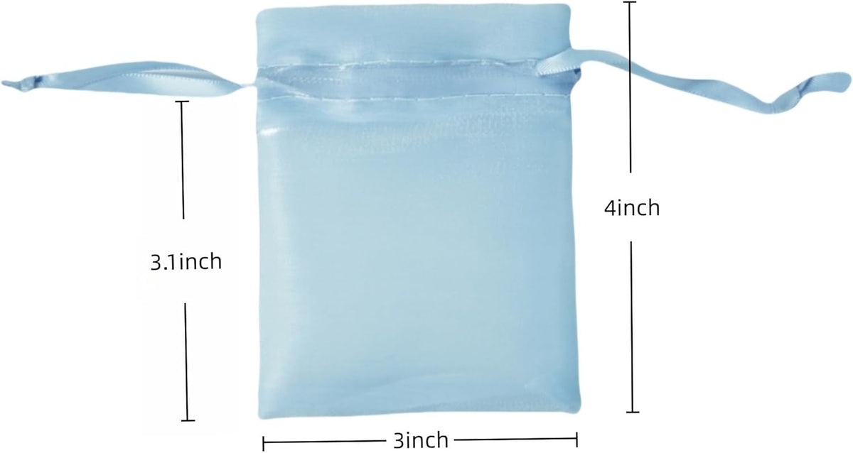 QIANF 20 Pcs Blue Small Organza Bags 3X4 inch for Wedding Favors with Drawstring, Mini Mesh Gift