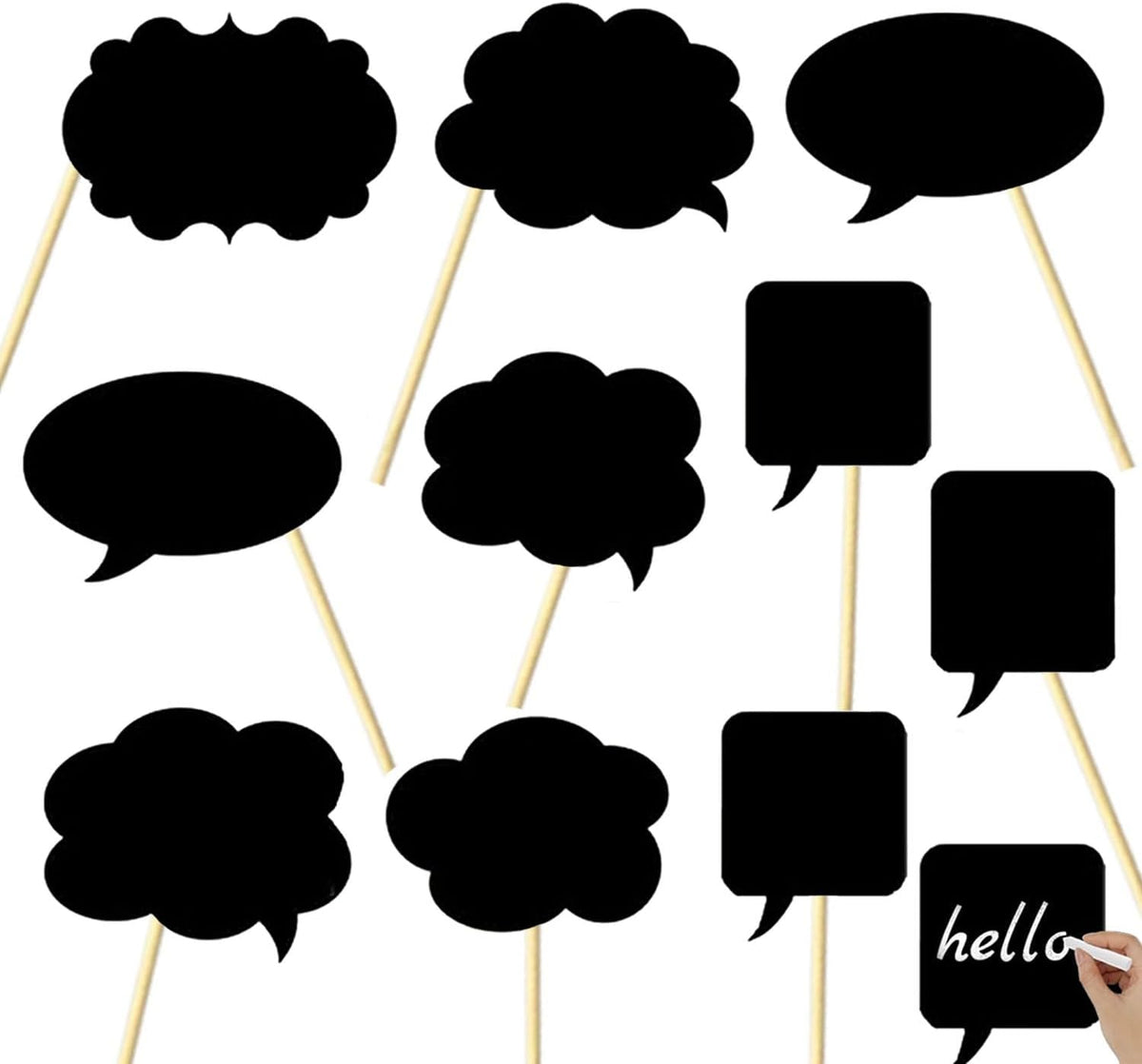 10pcs Blank Photo Booth Props - Writable Chalkboard Signs with Chalk & Sticks, for Wedding