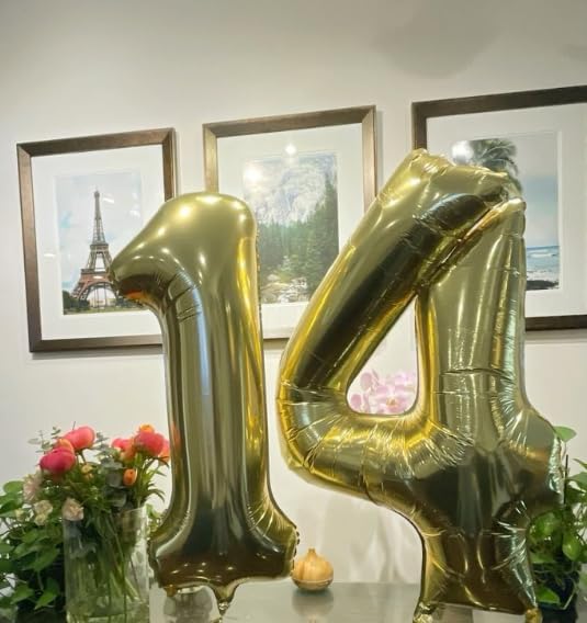 40 Inch Light Gold Large Number 4 Birthday Balloon, Giant Number Four 14 24 34 40 44 Balloons