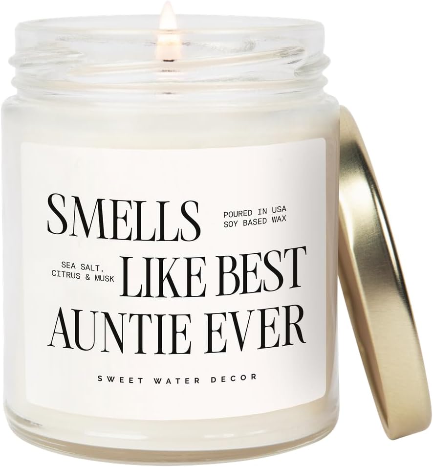Sweet Water Decor Smells Like Best Auntie Ever Candle 9oz, Non-Toxic Soy Wax, Glass Jar with Gold