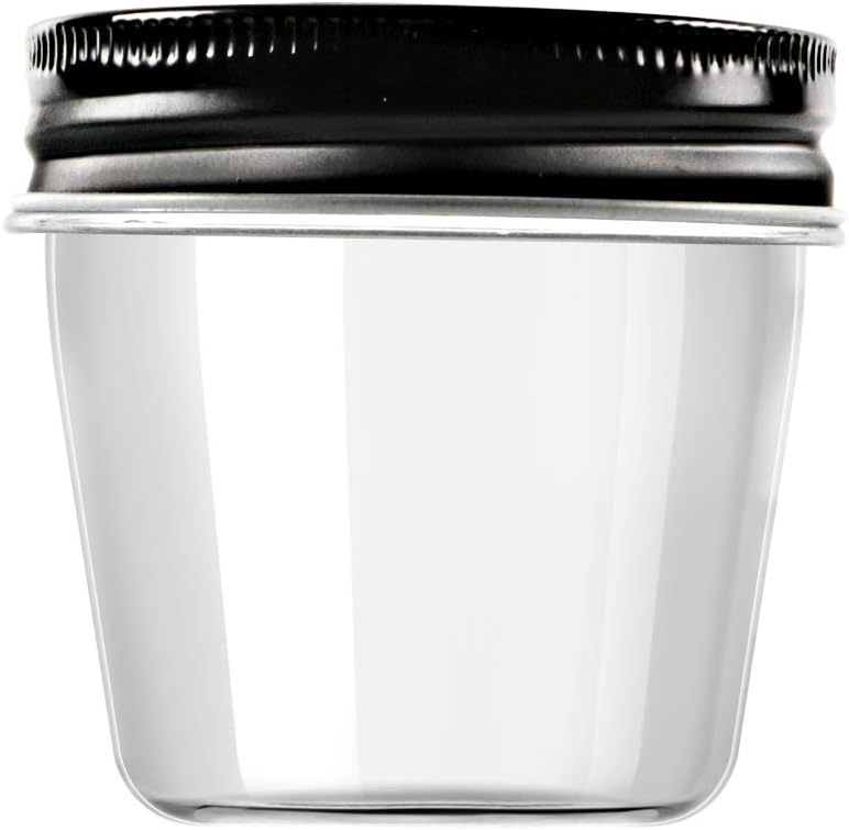 Novelinks 4 Ounce Plastic Jars with Black Lids - Refillable Round Clear Containers for Kitchen &