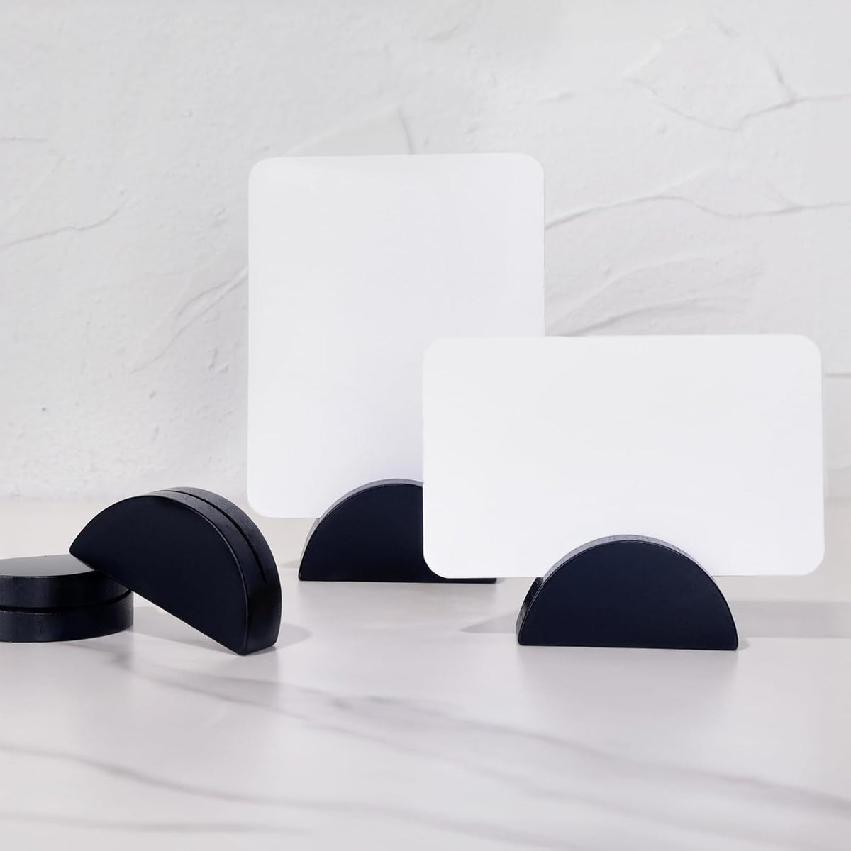UNIQOOO 10 Set 2" Arch Black Birch Wood Stand with Cards |1.2mm Slot, for Name Cards, Place Card