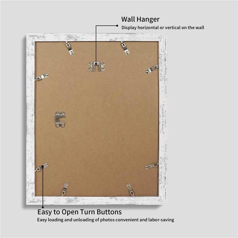 11x14 Picture Frame Set of 4 with Tempered Glass, Distressed White Frame Display 8x10 Picture with