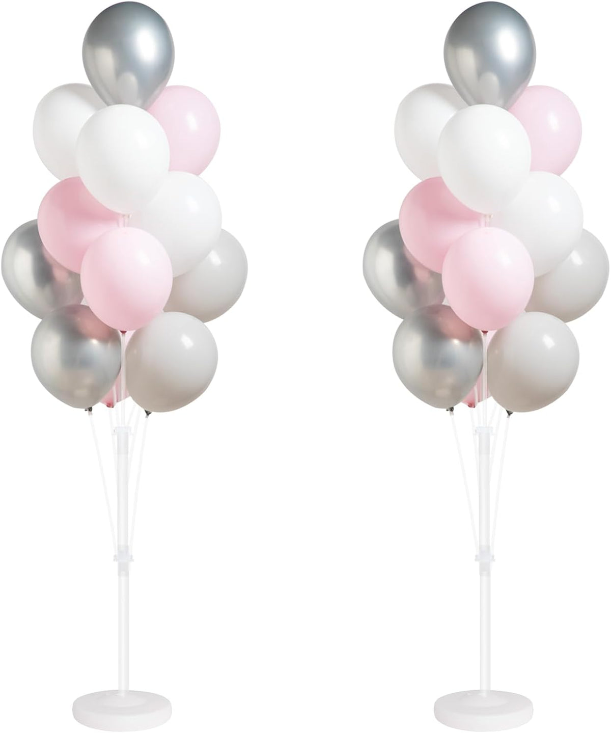 2 Set Balloon Stand Kit with Silver Pink White Balloons, Base&Pole, Balloon Column Kit for Floor or