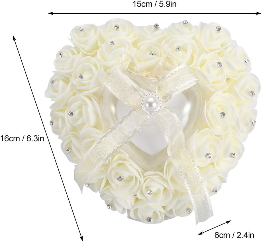 Hilitand Wedding Cushion Pillow Romantic Heart Shaped Wedding Box Rose Rhinestone Decorative