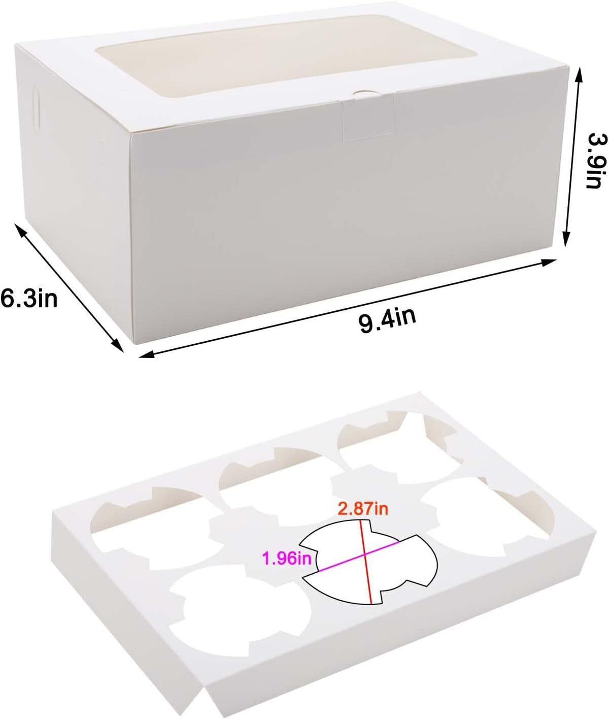 10-Set Cupcake Boxes with Inserts and Window Hold 6 Cupcakes,Cupcake Containers Bakery Cake