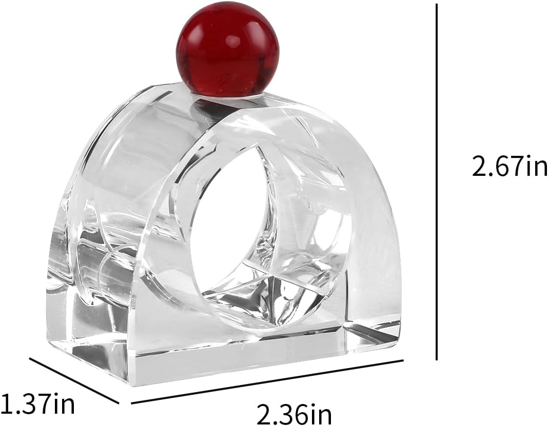 Crystal Napkin Rings Holder Silver Diamond Napkin Rings Pack of 6 Pieces with red Decor, Hotel