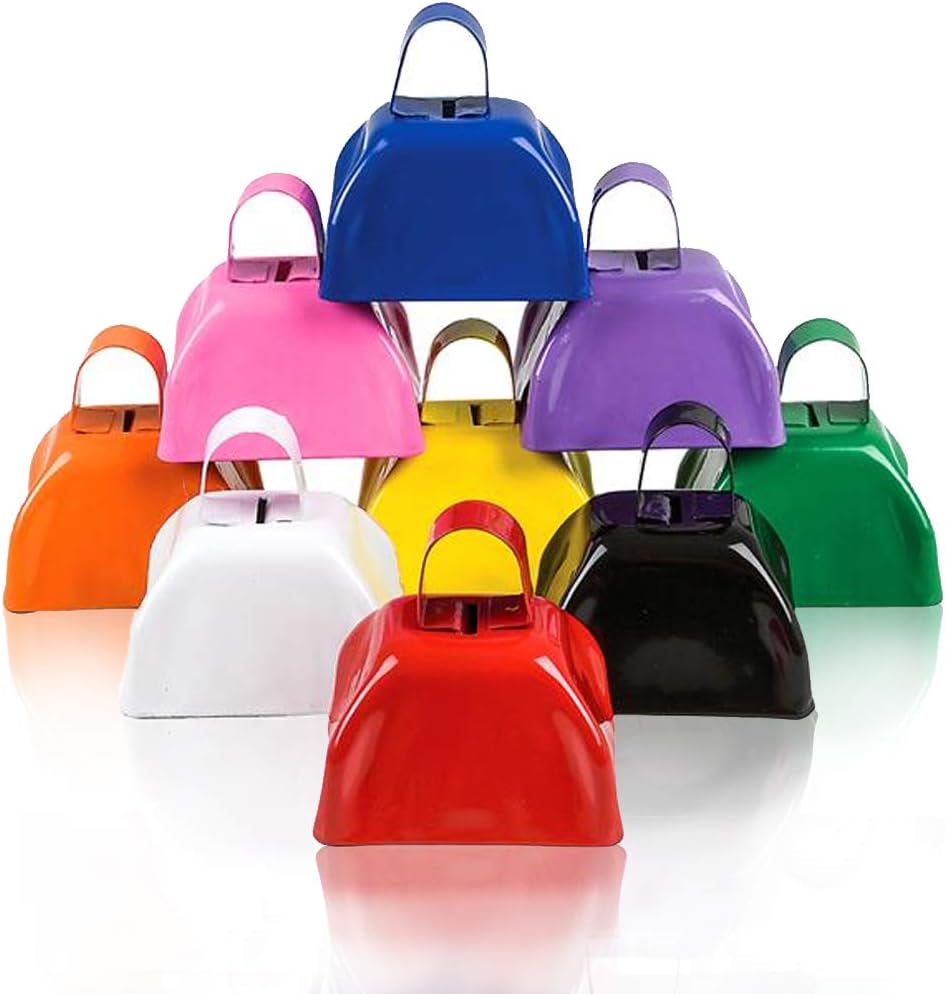ArtCreativity 3 Inch Metal Cow Bell Noise Maker - Pack of 12 - Small Loud Metal Cowbell Noisemaker