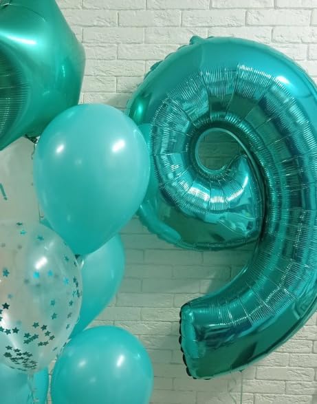 40 Inch Big Teal Blue 9 Balloon Number, Jumbo Giant Happy 9th 19 29 39 49 99 Birthday Party