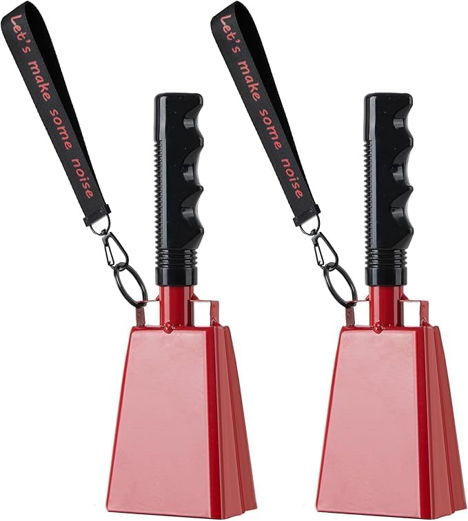 Cow Bells Noise Makers with Handle: Cowbells Hand Percussion for Sporting Events with Wrist Strap