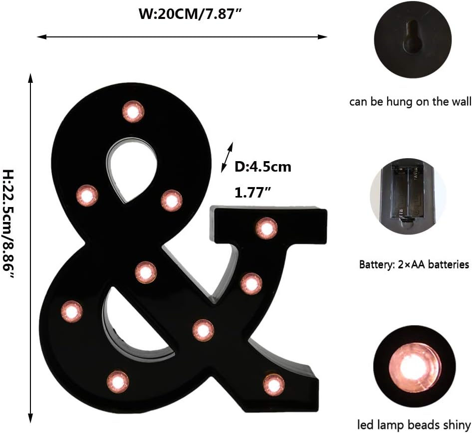 Light Up Black Alphabet Marquee Letters Sign LED Marquee Number Lights Sign for Night Light Home