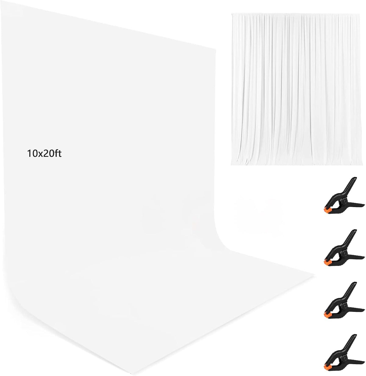 10X20ft White Photo Backdrops for Photography, LCUIRC TWO ROD POCKET White Backdrops Curtain for