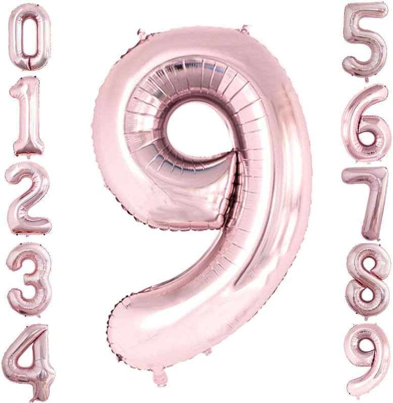 GOER Rose Gold Foil Balloons Number 9,Huge Number Balloons for 9th Birthday Party Supplies