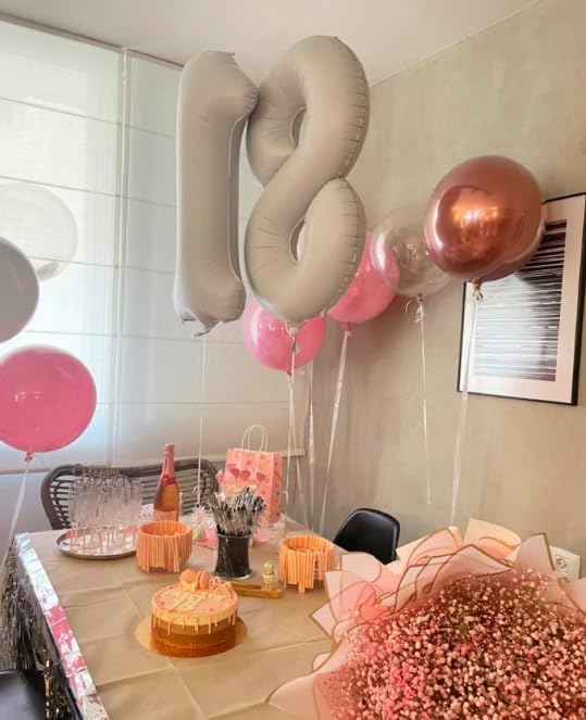 Cream White Foil Number 8 Balloon 40 Inch, Helium Mylar Eight Number 8 18 28 38 48 58 80 88