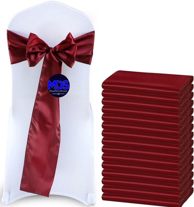 MDS Pack of 125 PCS Satin Chair Sashes Charmeuse Sateen Dining Chair Bows Ribbon Ties Back Sash for
