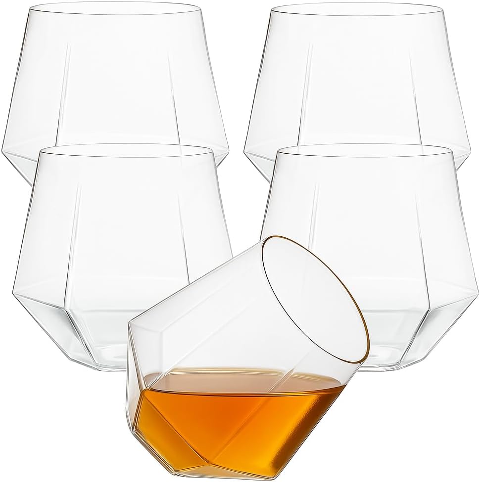 40 count Diamond Unbreakable Stemless Plastic Wine Champagne Whiskey Glasses Elegant Durable
