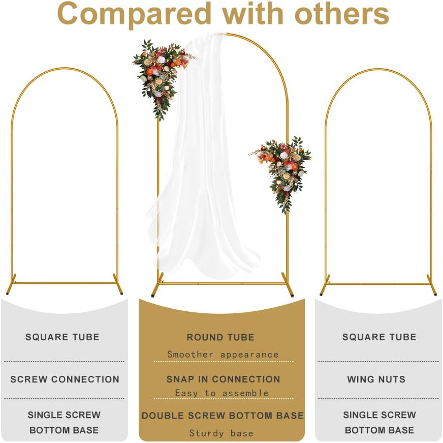 2 Pack Arch Backdrop Stand (7.2FT/6FT), Easy Assembly Backdrop Arch, Gold Wedding Arch Stand