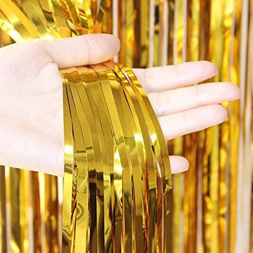 BEISHIDA 2 Pcs Gold Door Streamers Tinsel Curtain Party Streamers Backdrop Fringe Foil Wall